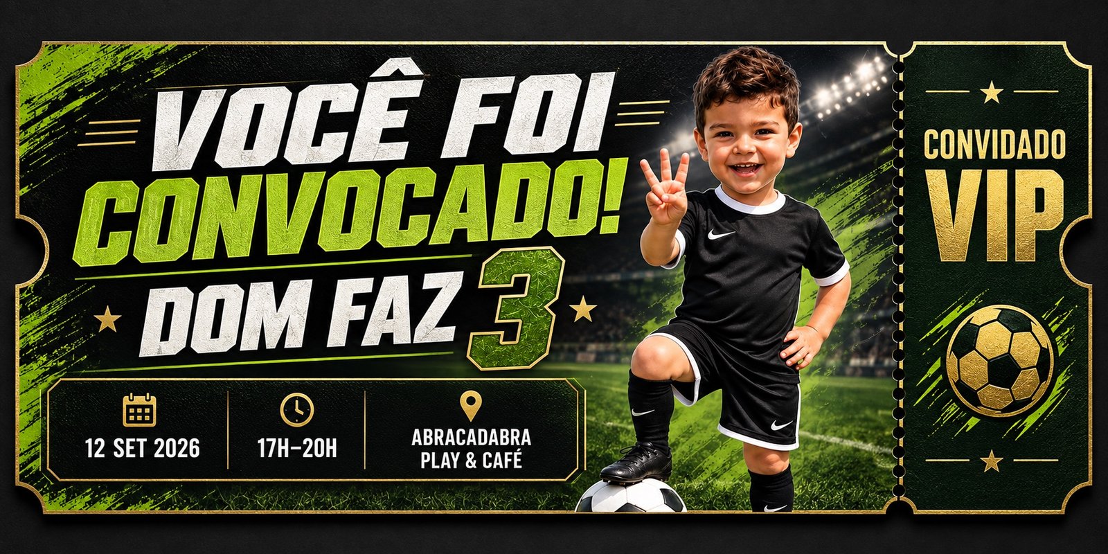 Convocação VIP: DOM faz 3. Sábado, 12 de setembro de 2026, das 17h às 20h. Abracadabra Play & Café.
